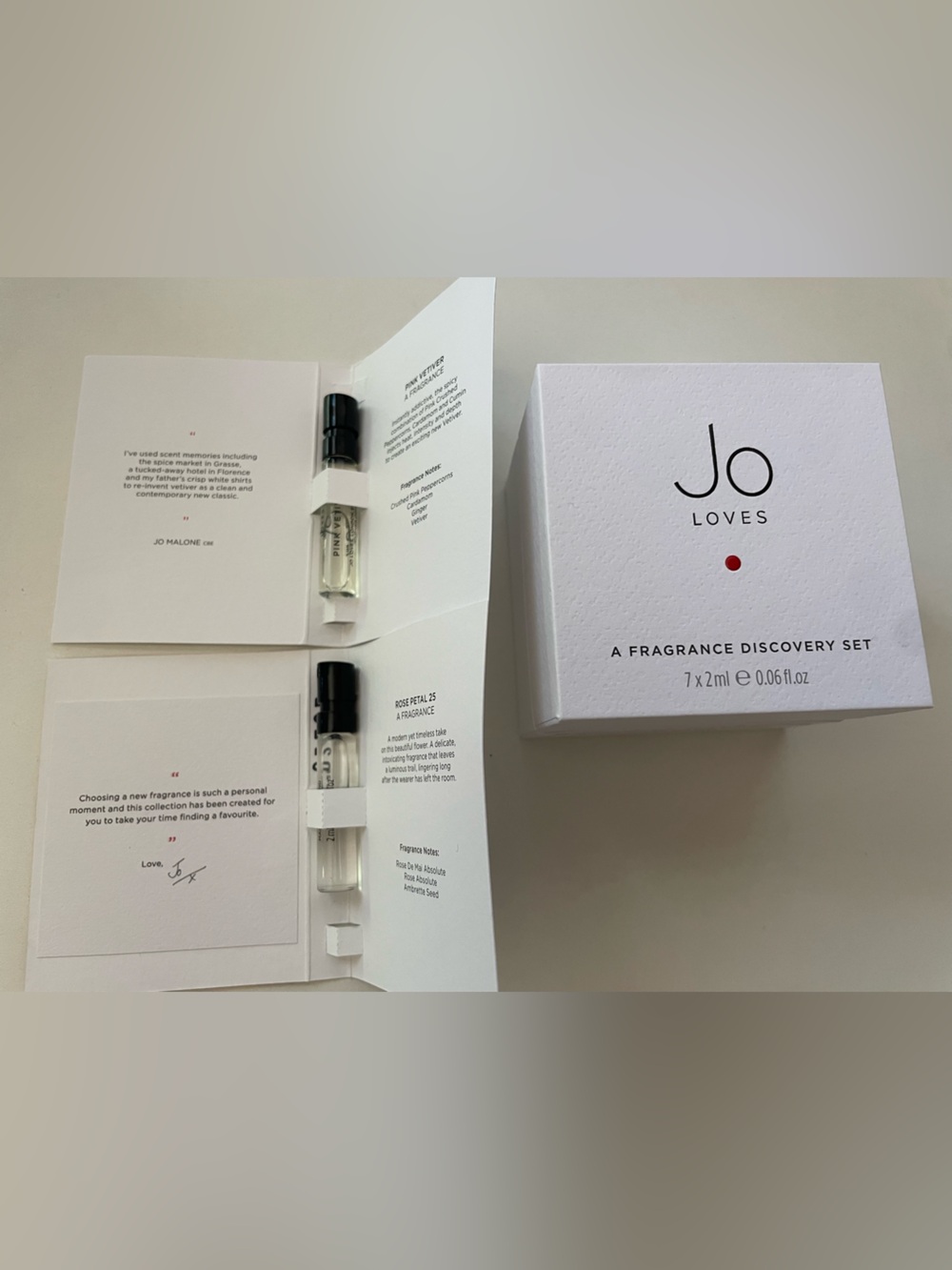 Jo Loves fragrance discovery set plus two extra samples. Total of 9 2ml sprays